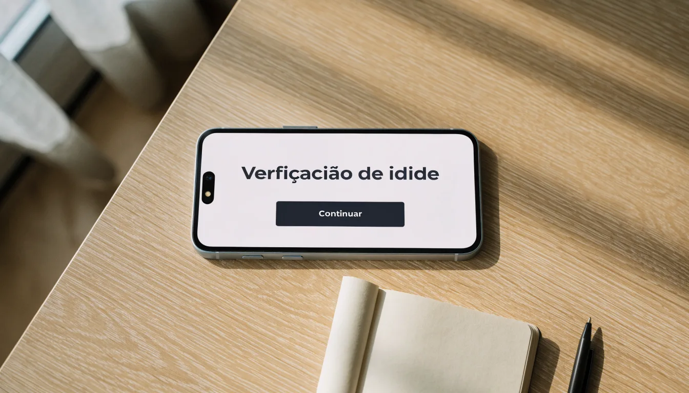 Uma folha de licença em papel com um selo vermelho, pousada numa secretária de madeira ao lado de uma caneta