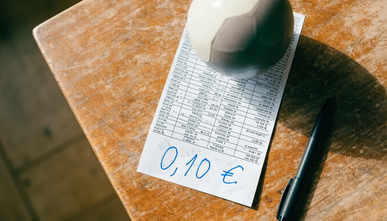 Uma bola de futebol pousada sobre um talão de apostas em branco numa mesa de madeira, à luz do dia
