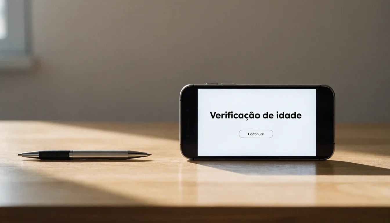 Uma folha de licença em papel com um selo vermelho, pousada numa secretária de madeira ao lado de uma caneta