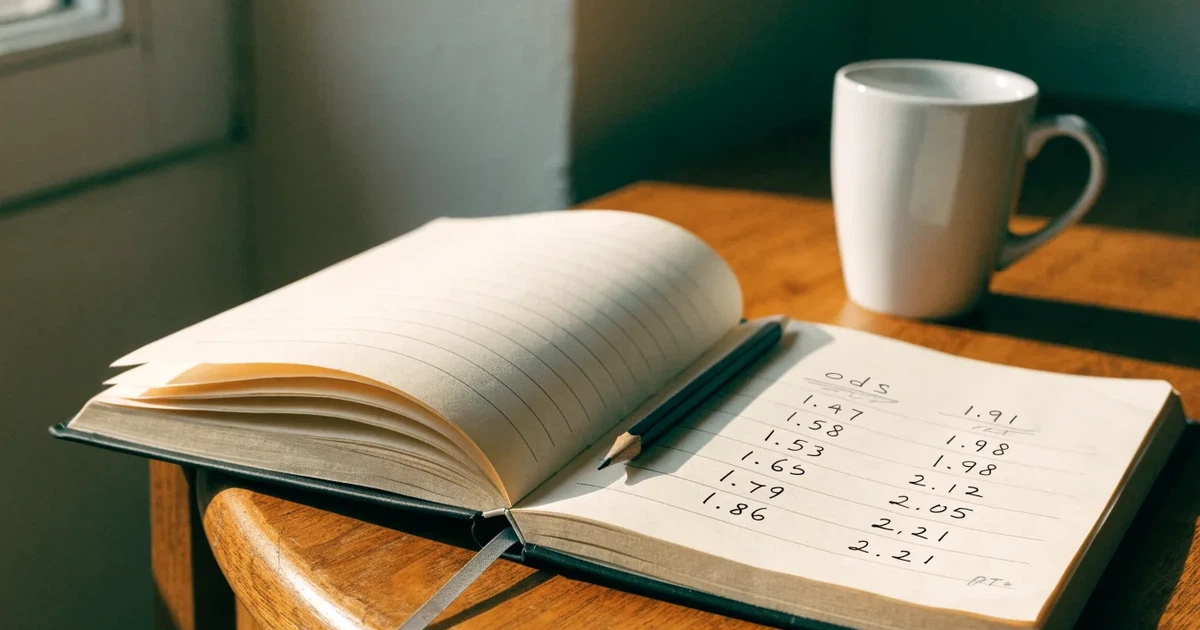Um caderno aberto com cotas escritas à mão, uma calculadora e um lápis sobre uma mesa de madeira